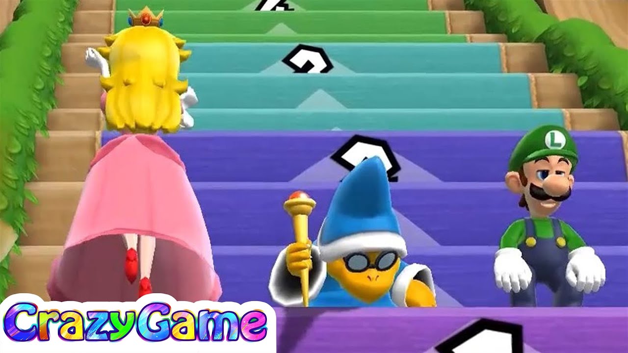 Mario Party 9 Step It Up - Peach v Kamek v Luigi v Yoshi Player Master Difficult | Crazygaminghub