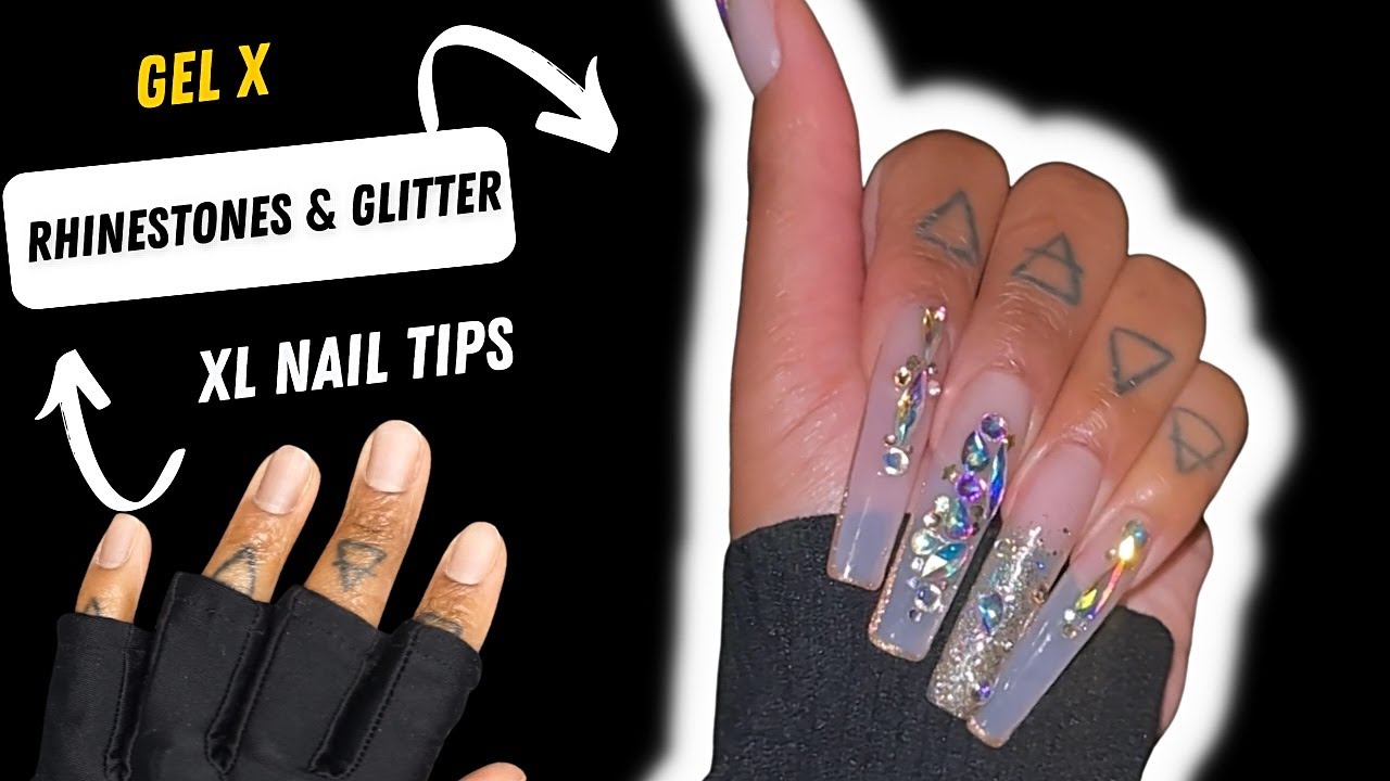 XL Gel X Nails | Rhinestone’s & Gems | Best Gel Glue | Beginner Friendly