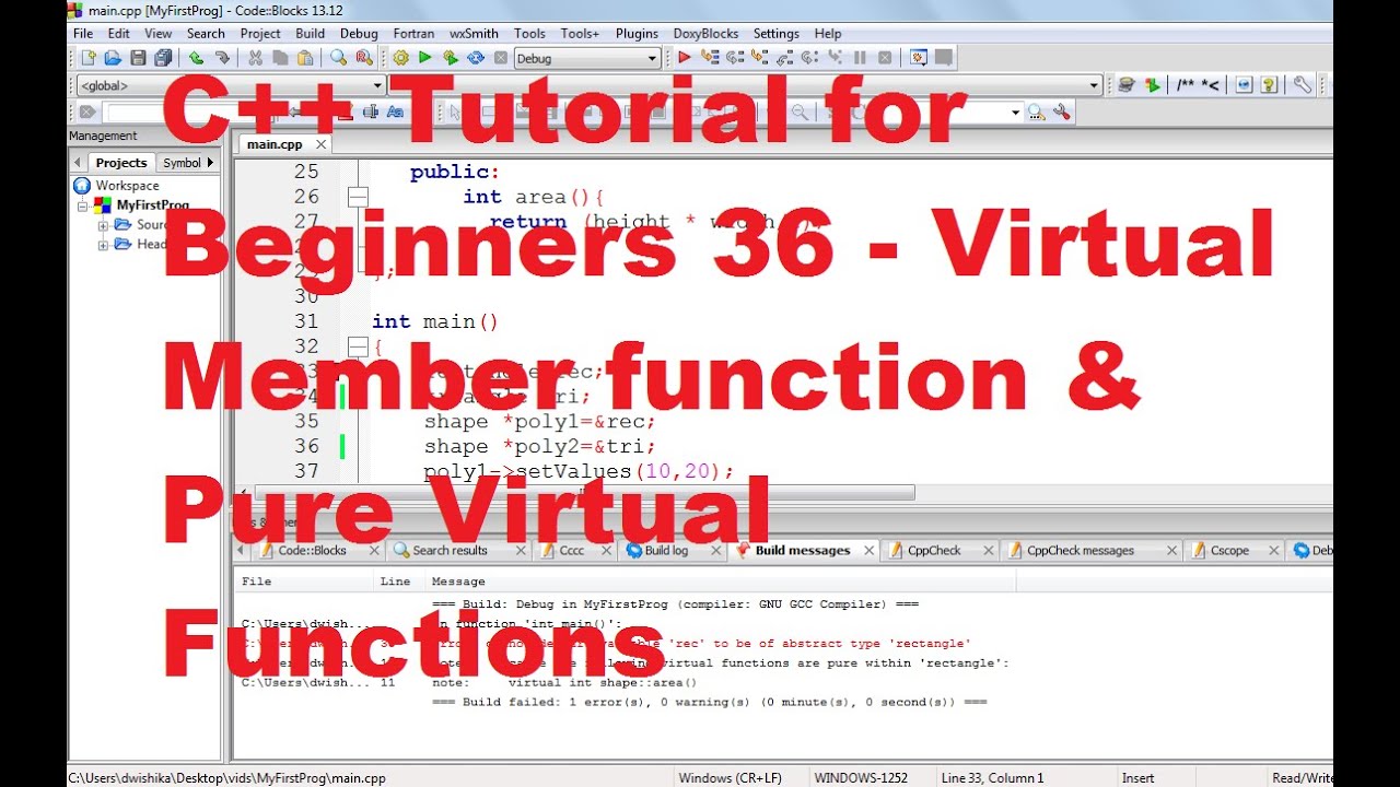 C++ Tutorial for Beginners 36 - Virtual Member function & Pure Virtual Functions