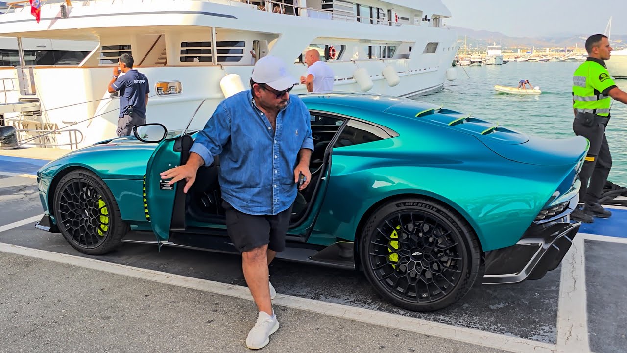 Arab Billionaire Sheikh arriving with his ASTON MARTIN VALOUR at Puerto Banus Marbella!!