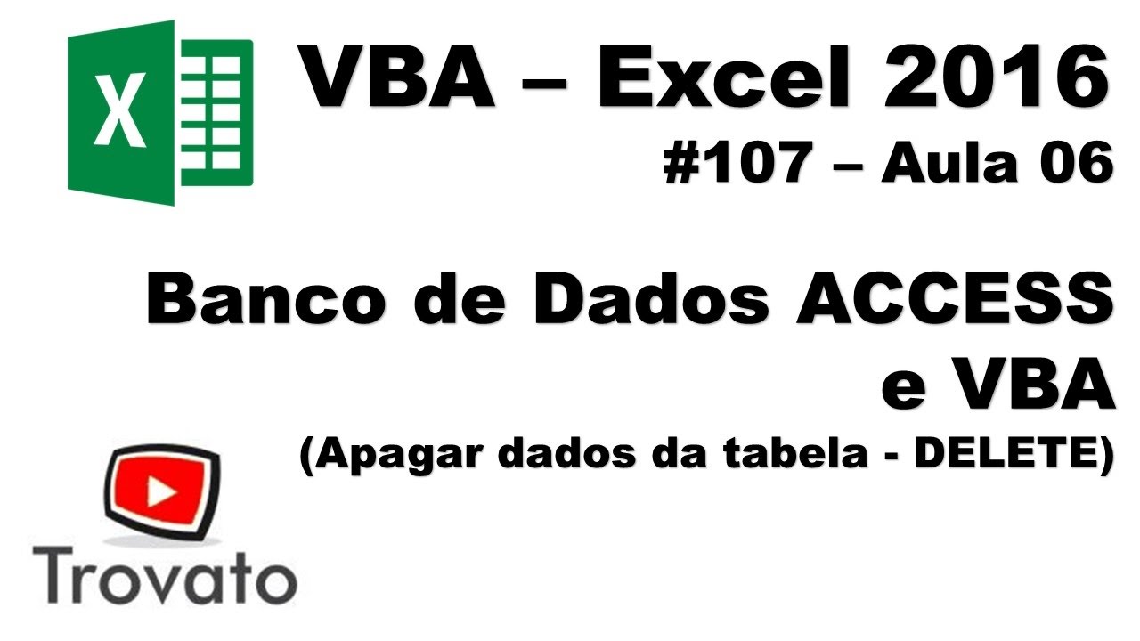 #107 - VBA Excel e Access - DELETE (Apagar registros do banco) - Aula 6