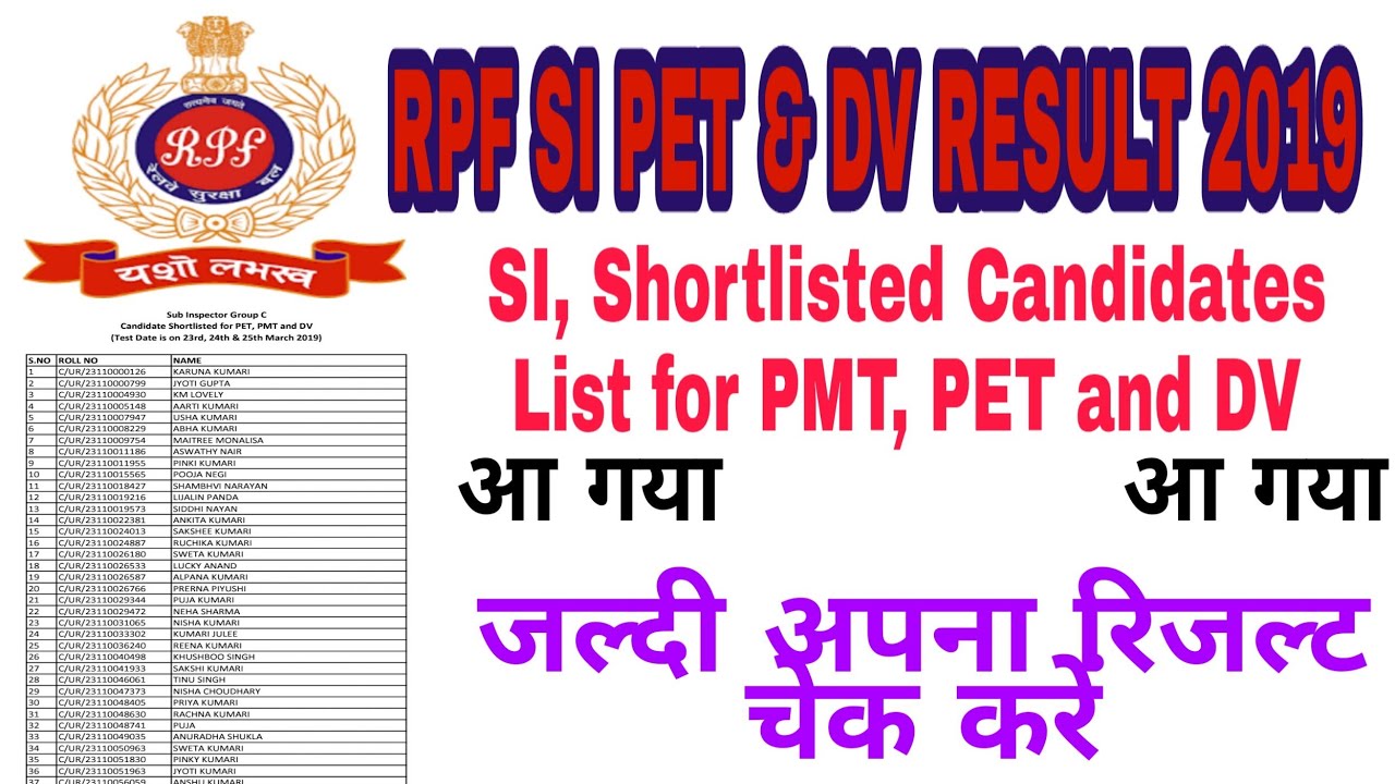 How to RPF SI Shortlisted candidates PET and DV result TEST 2019 TECHNICAL SKY Pro