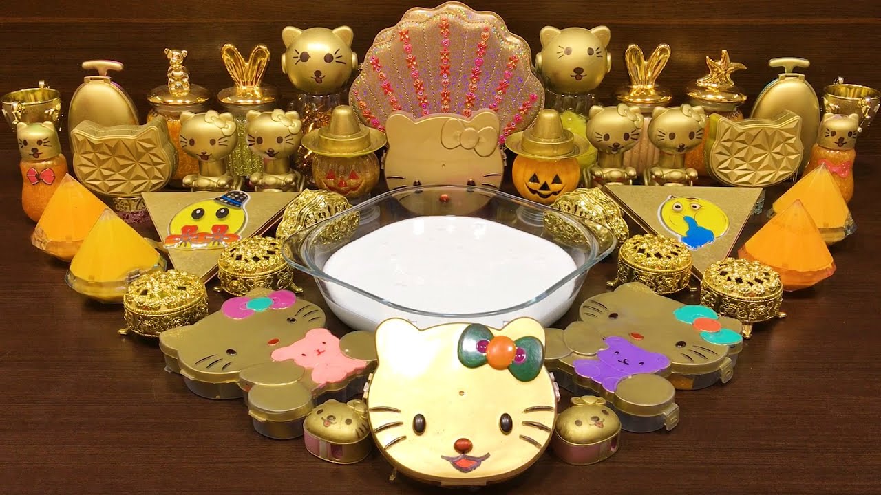 GOLD HELLO KITTY Slime ! Mixing Random Things into FLUFFY Slime ! Satisfying Slime Videos #241