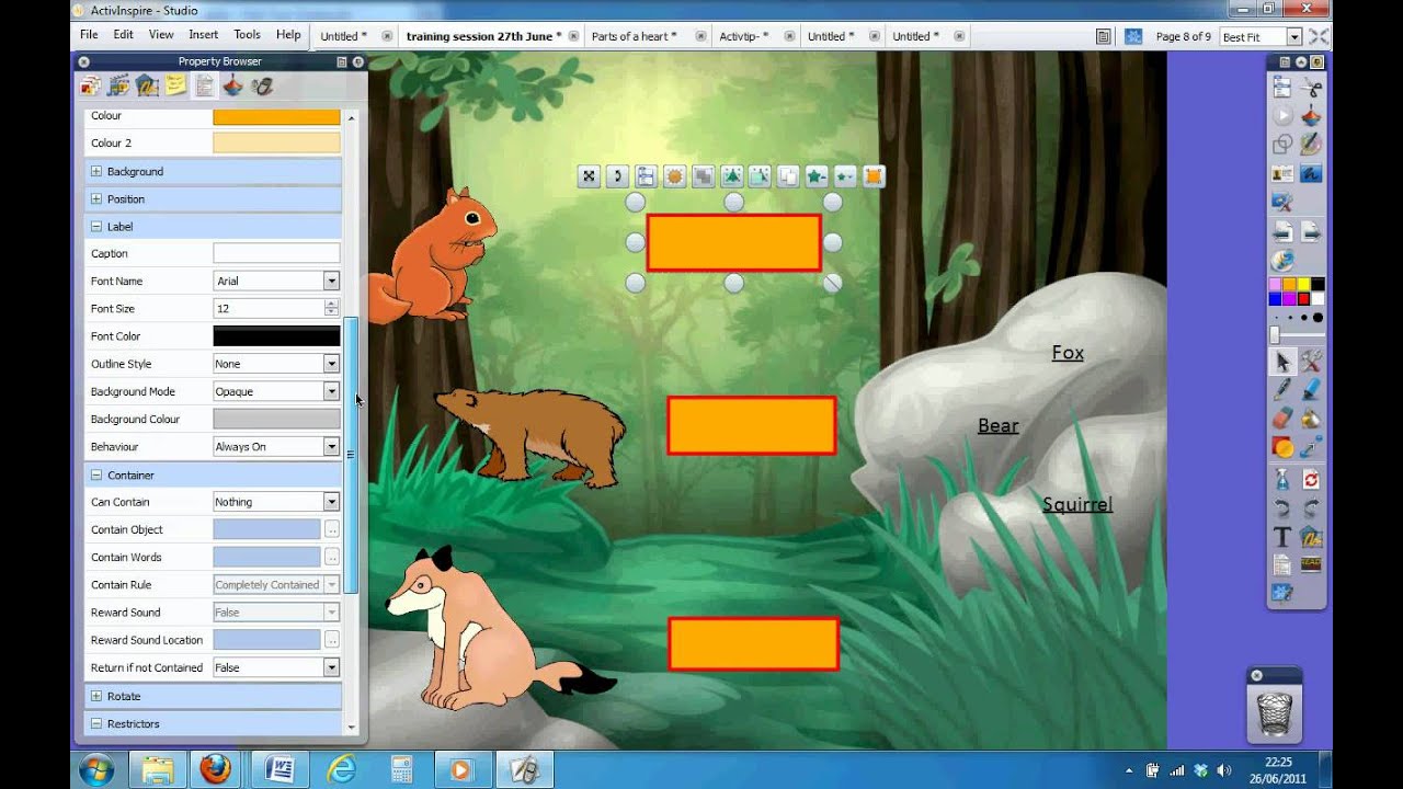 Active Inspire: Creating containers to match text to images