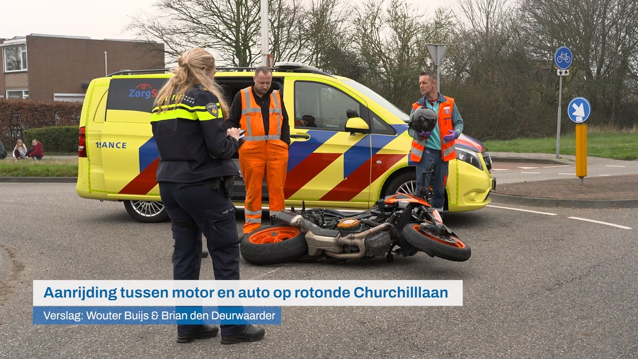 Aanrijding tussen motor en auto op rotonde Churchilllaan - 112 Nieuws | Omroep ZVL
