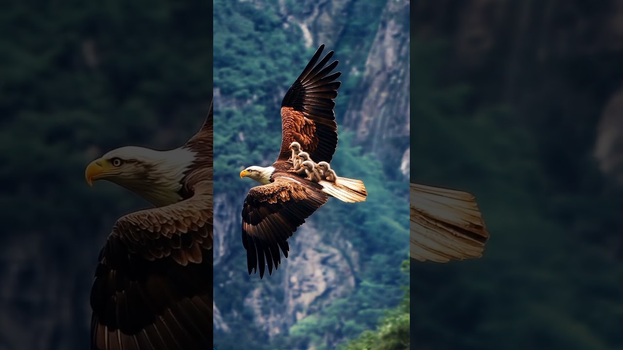 Majestic Eagle Flying with Baby Eagles on Its Back 🦅✨