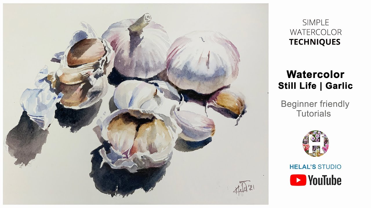 How to Paint | Still Life | GarlicStep by Step Watercolor | Beginner tutorials| HELAL'S STUDIO