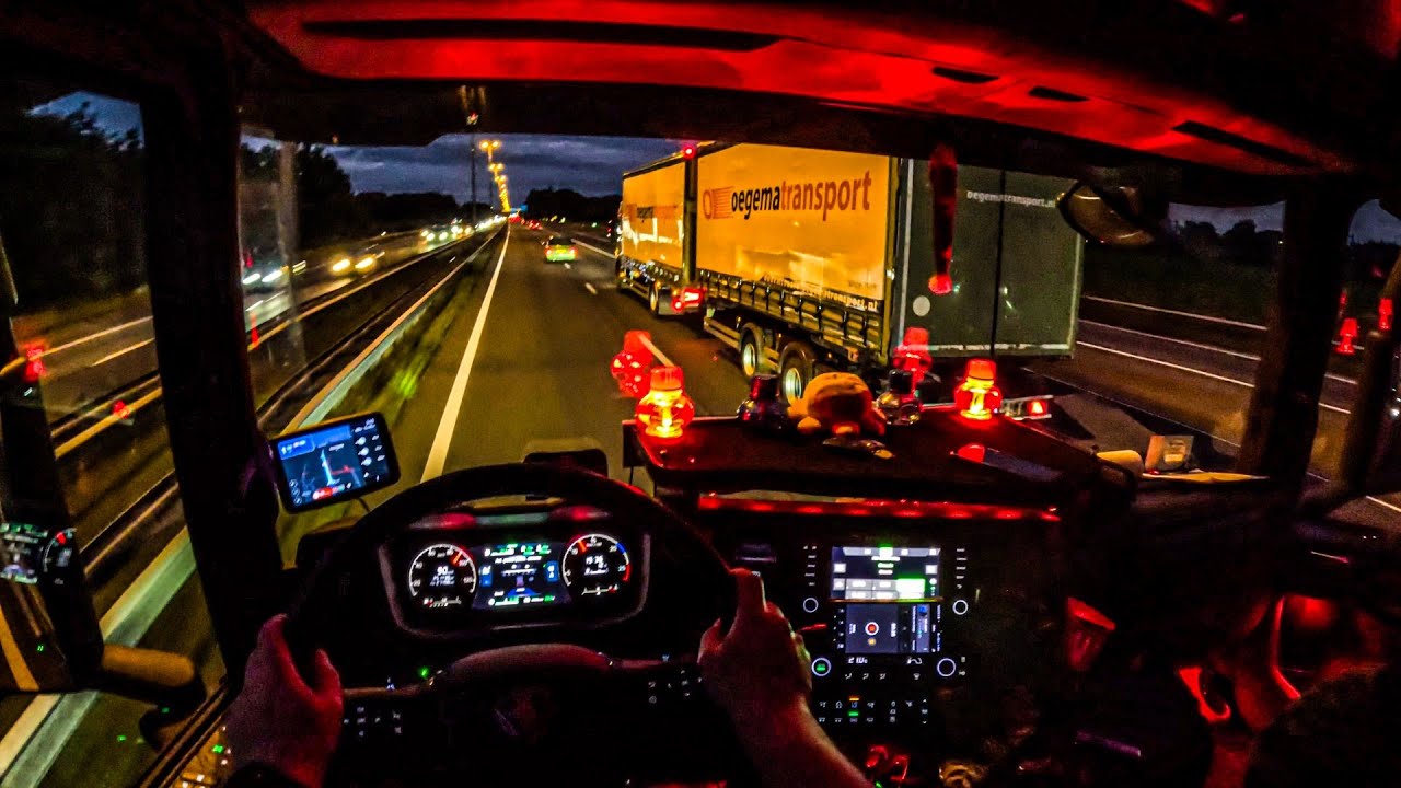 ASMR 🇳🇱 POV Truck Driving Scania R500 | Netherlands Night Drive Peaceful Roads | 4k HD |