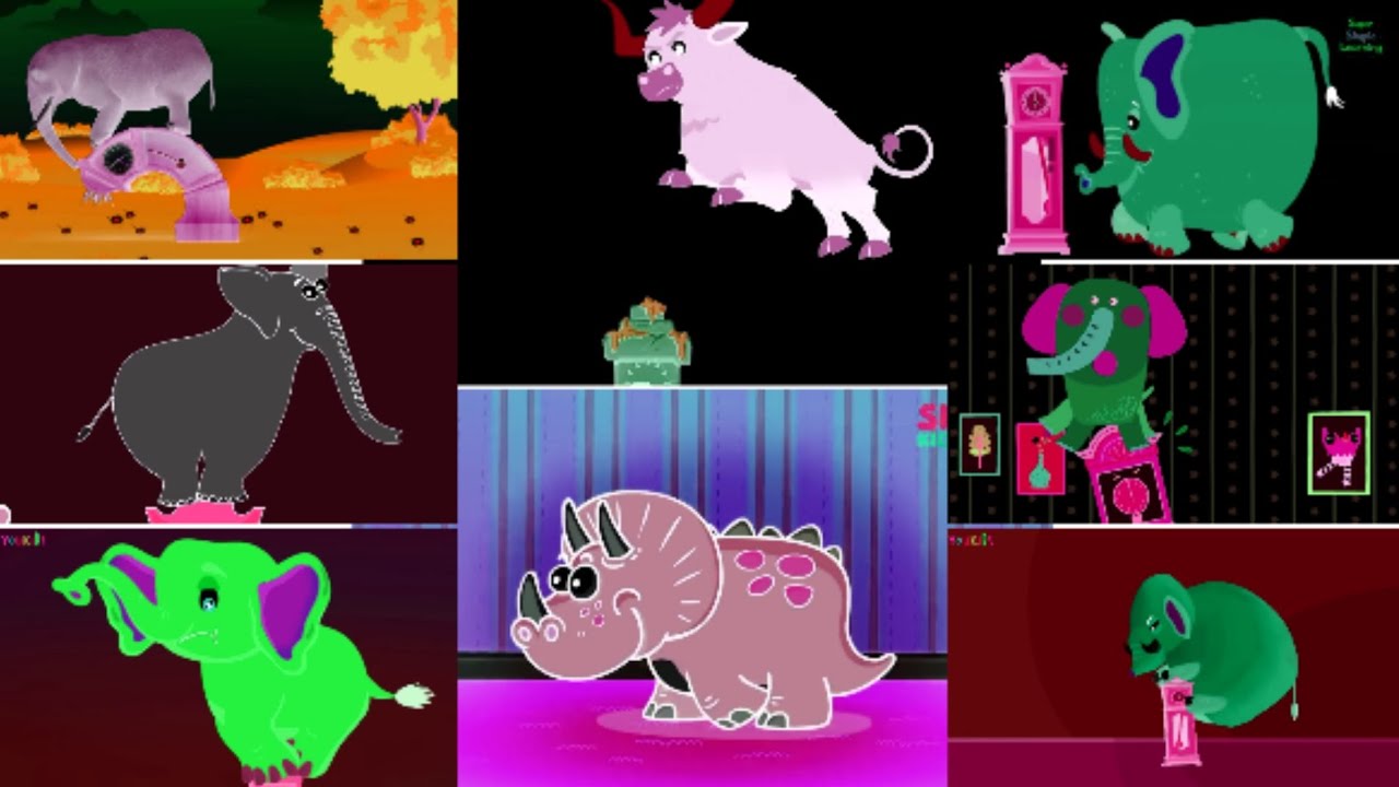 HICKORY DICKORY DOCK || BULL VS DINOSAUR AND 6 ELEPHANT || CLOCK CRASHER PARTY || EFFECT TUTORIAL
