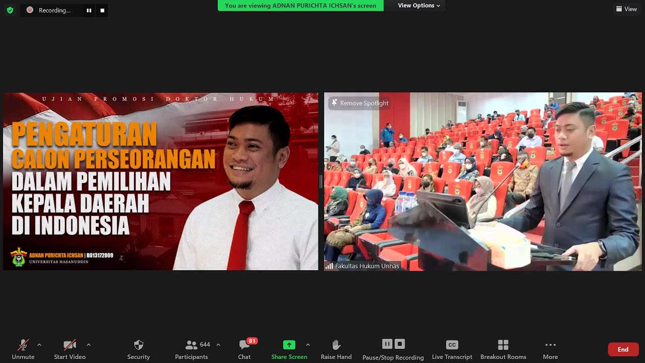 Promosi Doktor dalam Bidang Ilmu Hukum Sdr. Adnan Purichta Ichsan (B013172009)
