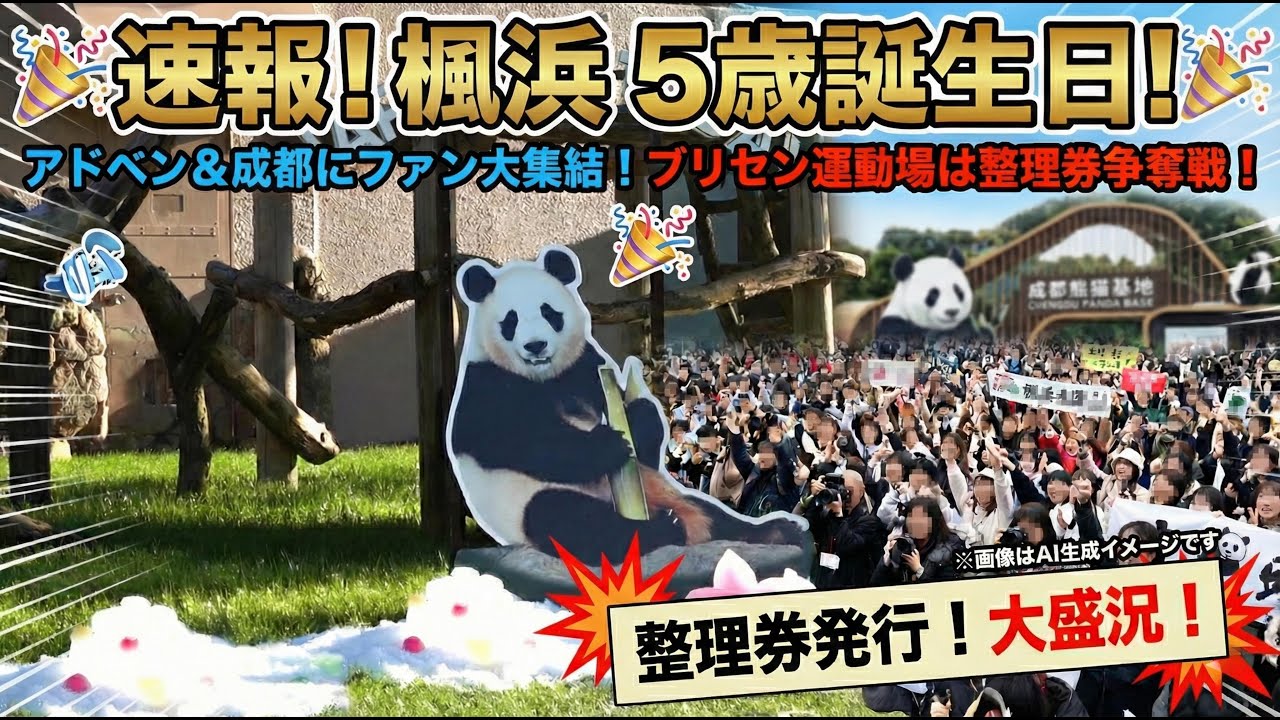 速報🐼パンダ楓浜5歳🎉想定外の大混雑‼︎ ファン行列がブリセン外まで伸びる事態に🐾