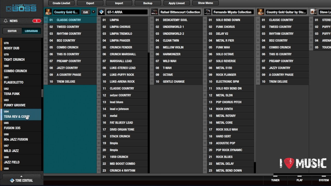 Importación de presets desde Tone Central en la Boss GT-1