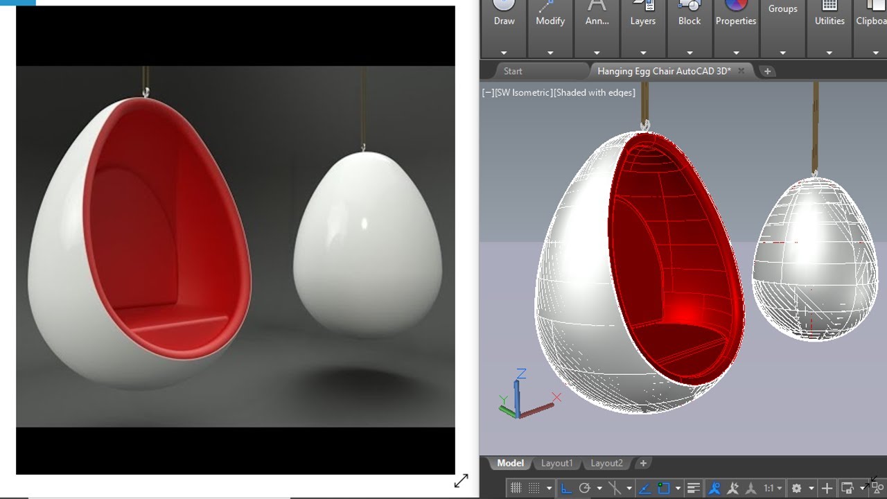 3D Egg Chair in AutoCAD | Modern Furniture CAD Model for Interior Design & Architecture part-1
