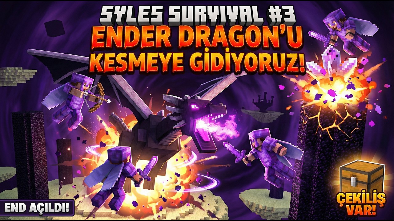 Syles Survival #3 | Ender Dragon'u Kesmeye Gidiyoruz! End Açıldı & Çekiliş