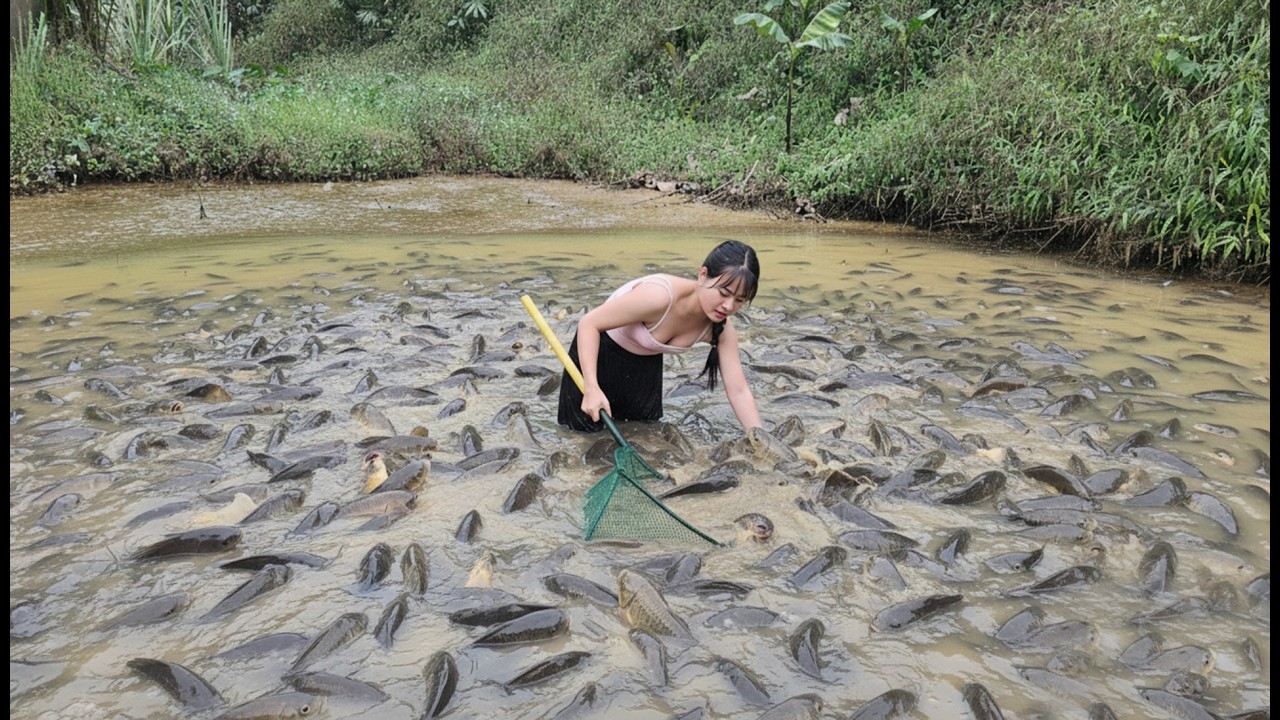 Close-up of a girl battling a school of thousands of fish all by herself.