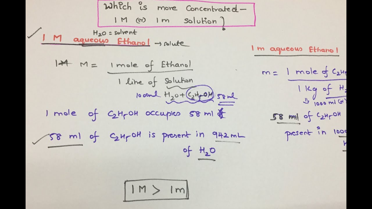Which is more concentrated 1 molar or 1 molal solution - an easy explanation
