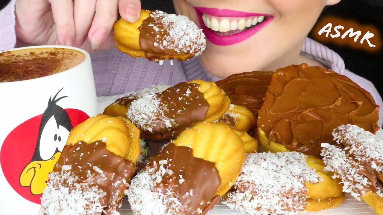 PETIT FOUR BISCUITS, NUTELLA ON BREAD 🍫 & CAPPUCCINO CARAMEL ☕ | No Talking | ASMR Mukbang  - 먹방