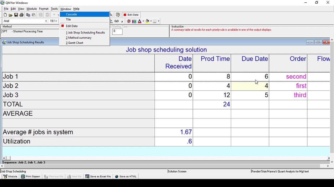 job shop scheduling tutorial using qm on windows