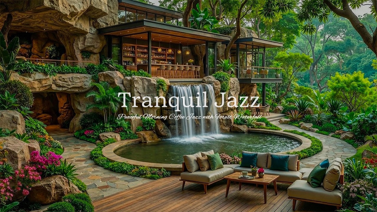 Peaceful Morning Coffee Jazz with Forest Waterfall 🌿 Tranquil Jazz with Nature Sounds for Unwind