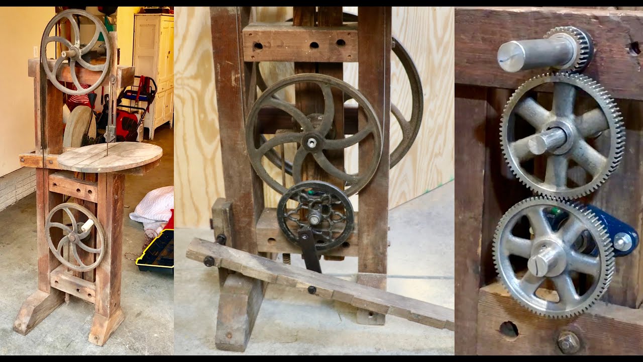 AMAZING ANTIQUE BANDSAW TRANSFORMATION - HAND Powered To High Speed FOOT Powered Treadle