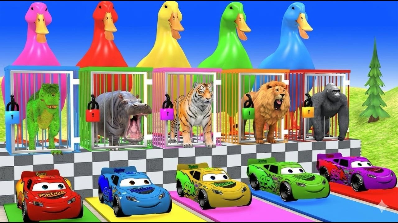 Long Slide Game With Cow Elephant Gorilla Hippopotamus Tiger 3d Animal Game Funny 3d Animals