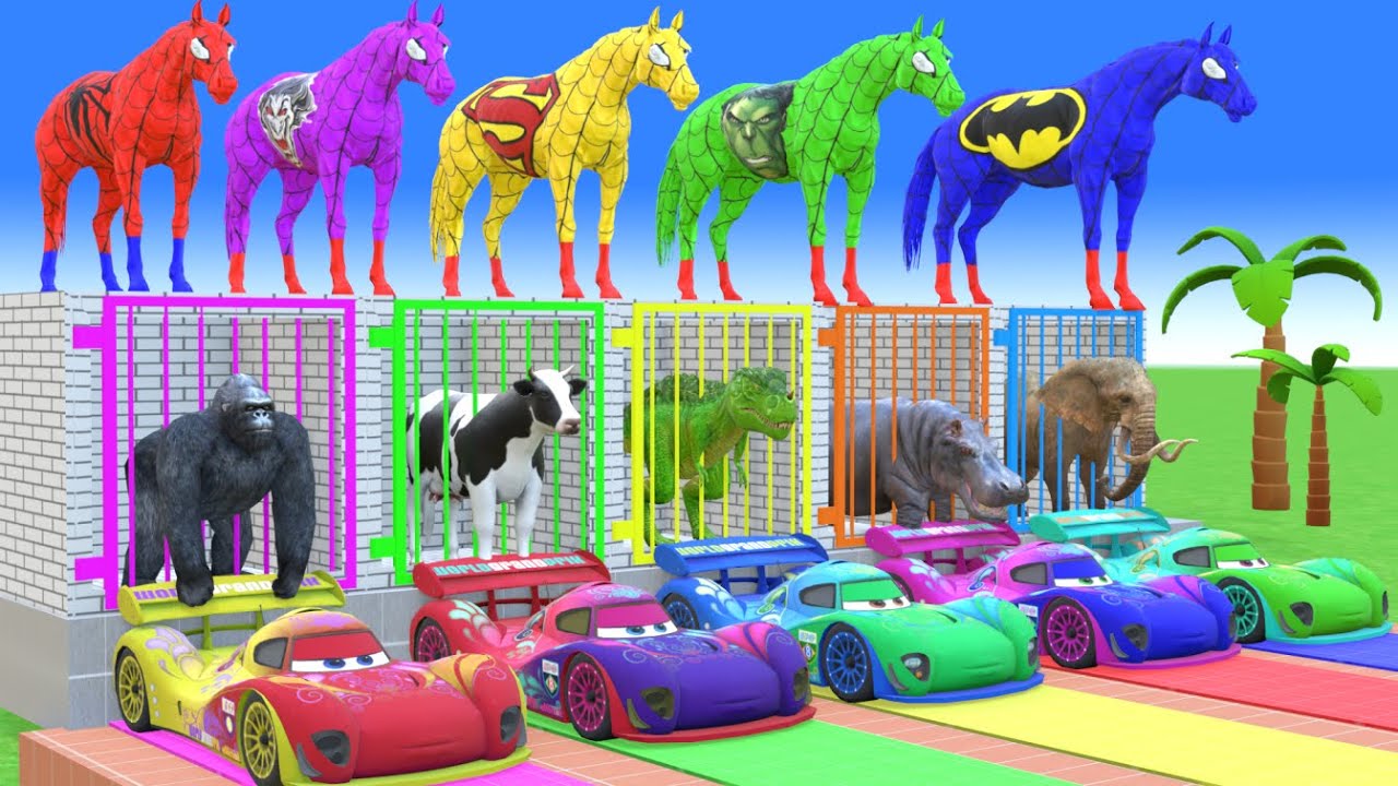 Long Slide Game With Cow Elephant Gorilla Hippopotamus Tiger 3d Animal Game Funny 3d Animals