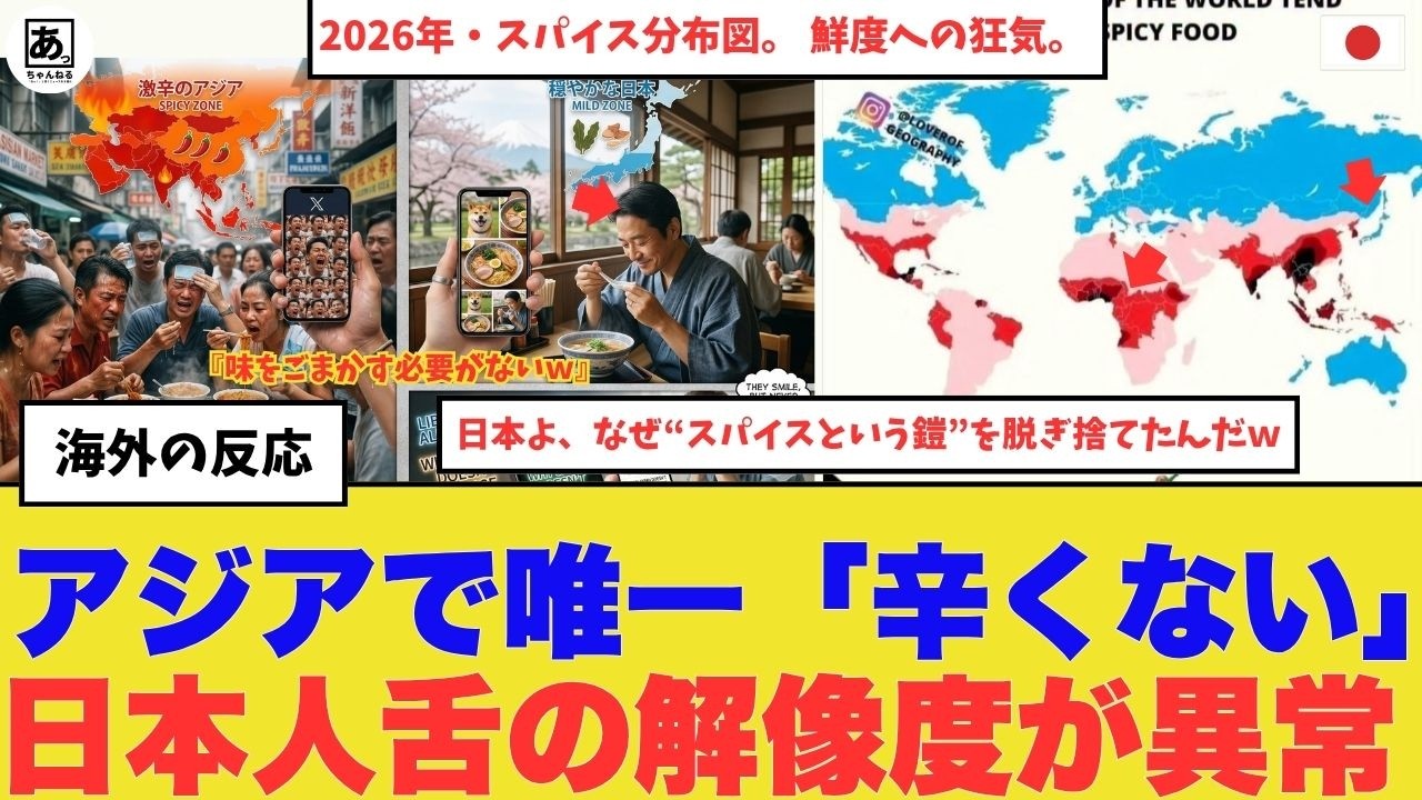 【衝撃】アジアで唯一「辛くない」日本の美食地図に世界が絶叫。『味をごまかす必要がないｗ』と全米が脱帽。「日本よ、なぜ&ldquo;スパイスという鎧&rdquo;を脱ぎ捨てたんだｗ」　#海外の反応