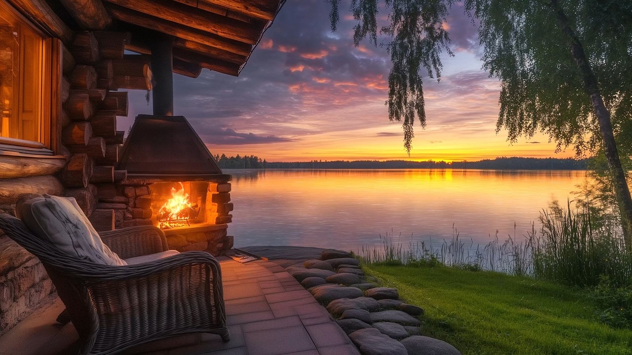Cozy Lakeside Fireplace at Sunset 🔥🌅 10 Hours | Peaceful Evening Ambience for Sleep & Relaxation
