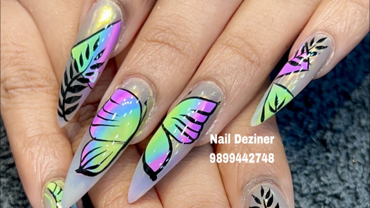 Neon Pigments Nail Art Design with Gel Nail Extensions