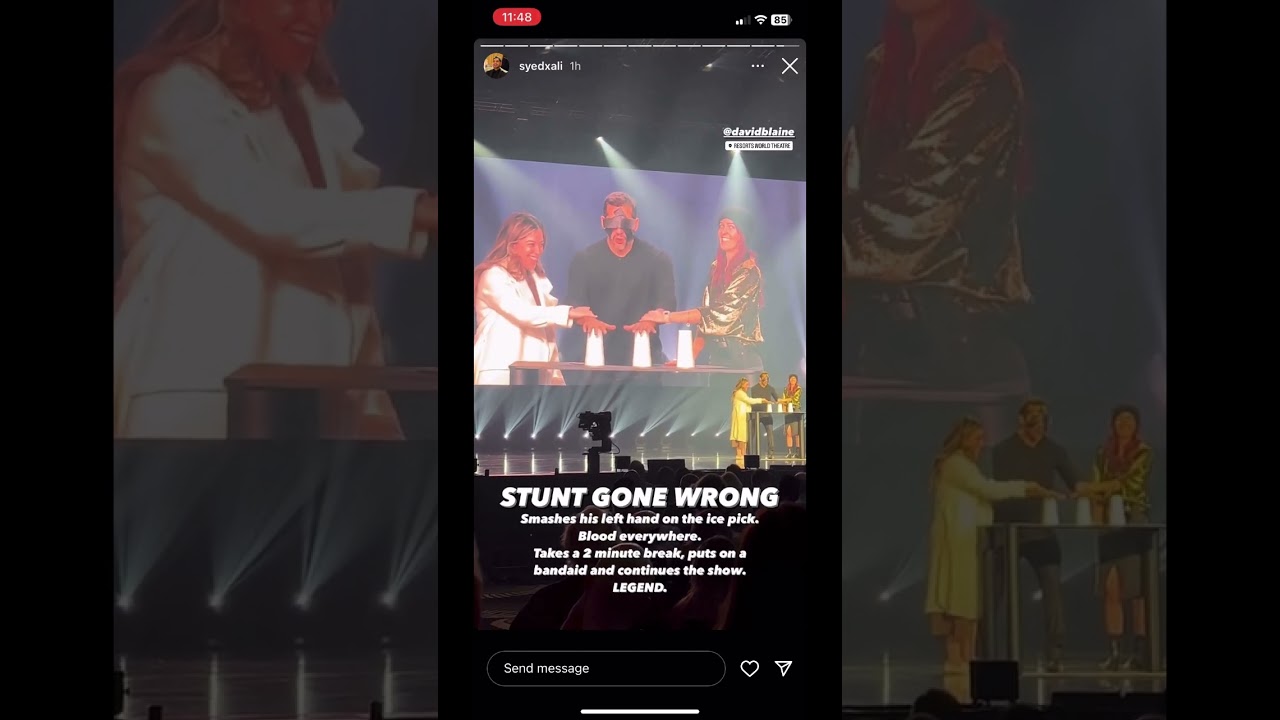 David Blaine Botches Trick and Stabs Hand, Carries on With Show