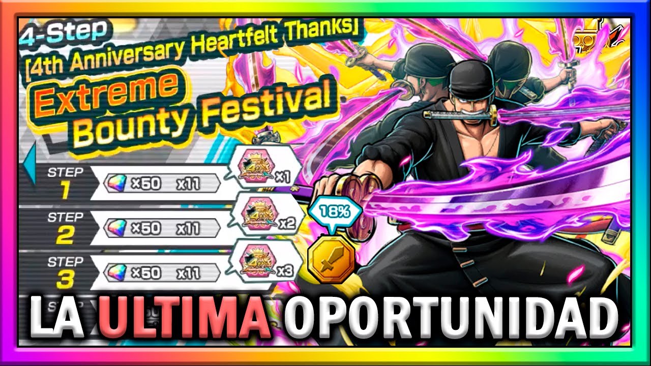 [💎] TODAS mis GEMAS a ZORO EX antes de que se vaya! | Fin del 4to Anniv. | One Piece Bounty Rush