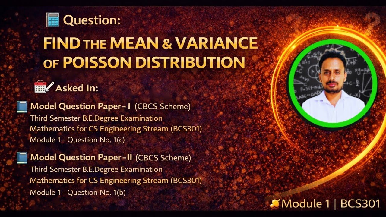 Mean and Variance of Poisson Distribution | BCS301 Module 1 | VTU CBCS PYQs