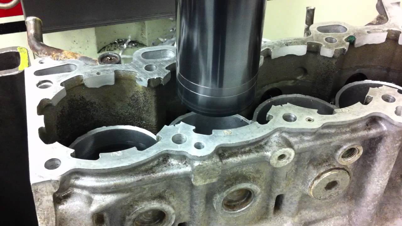 Machining the top sleeve register on a Nissan SR20 block for AEBS T-Sleeves