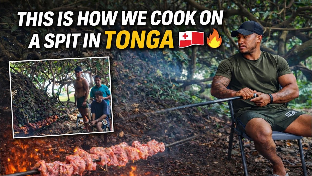 Cooking on a spit in Tonga 🇹🇴 at the beach 