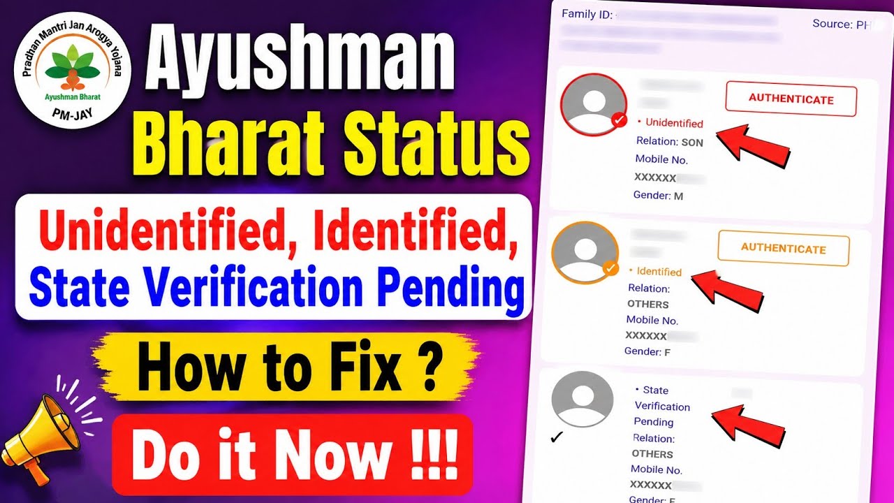 Ayushman Bharat Card Status Unidentified, Identified, State Verification Pending Problem Solution