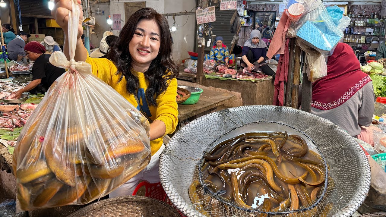 Market tour and cooking: Yumme Eel fish cooking with homestyle | Buy Eel fish and cooking