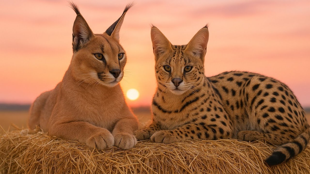 Servals and Caracals evaluate straw.Солома для Каракалов и Сервалов.