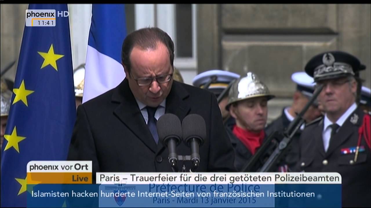 Trauerfeier in Paris mit Rede von François Hollande am 13.01.2015