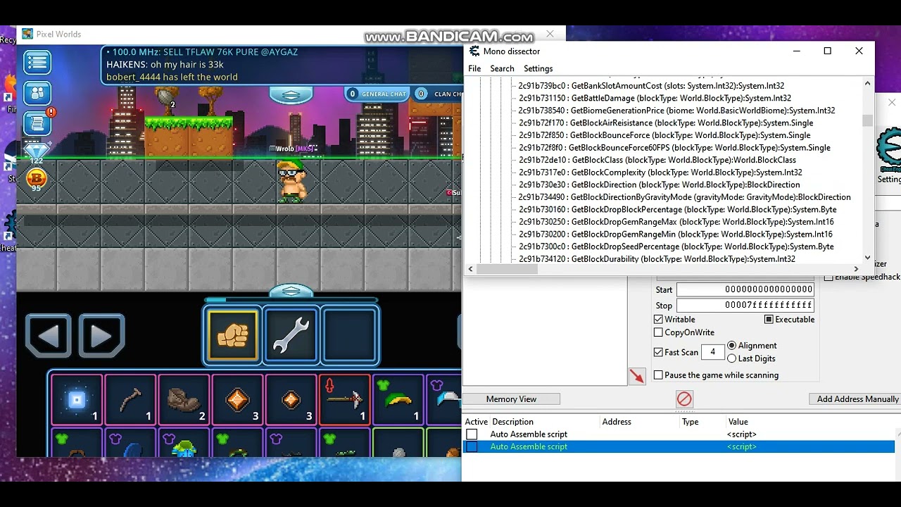 Making cheats in pixel worlds speedrun