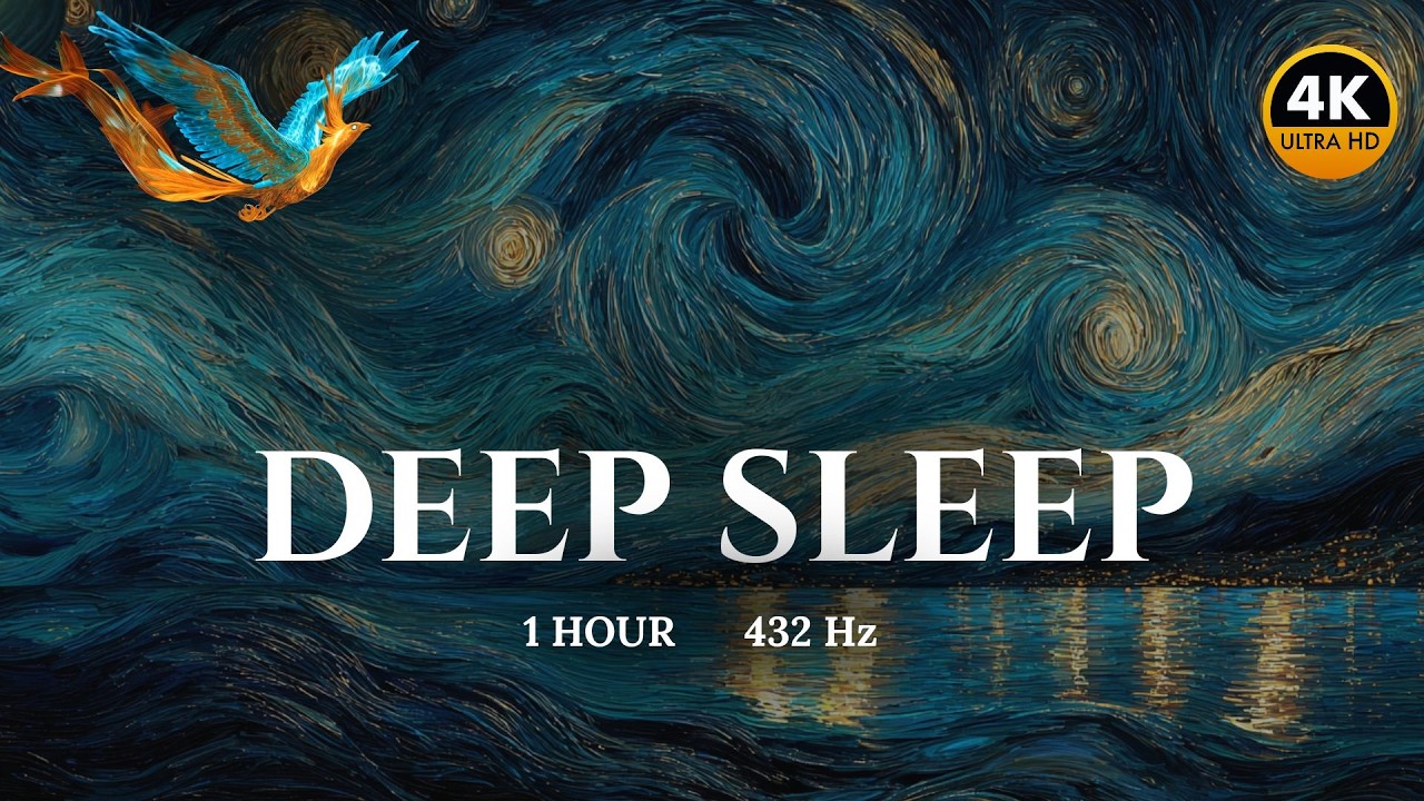DEEP SLEEP • 432 Hz • Van Gogh-Inspired Starry Sky + Slow Phoenix Flight (4K) | 1 Hour