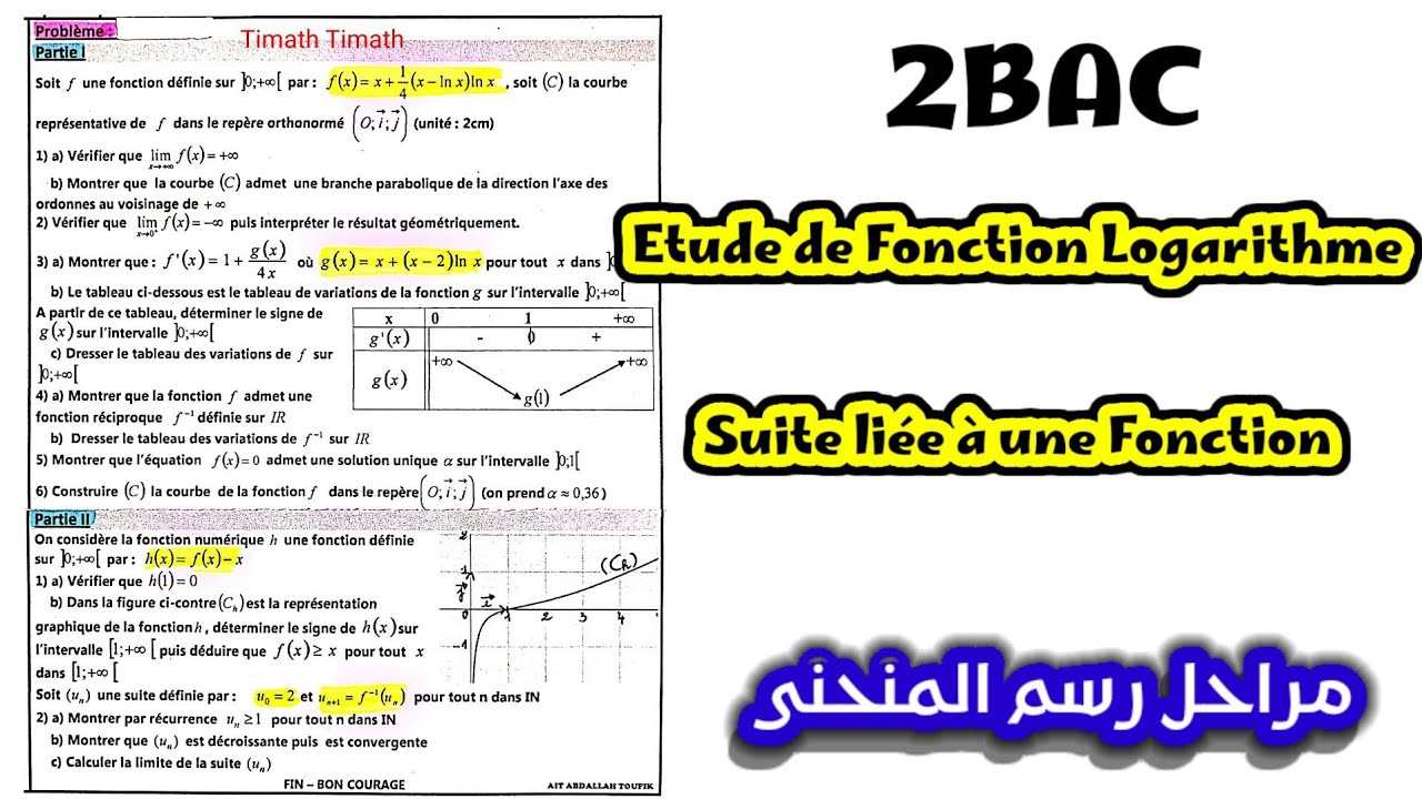 étude de fonction logarithme 2bac exercice avec suite liée a une fonction