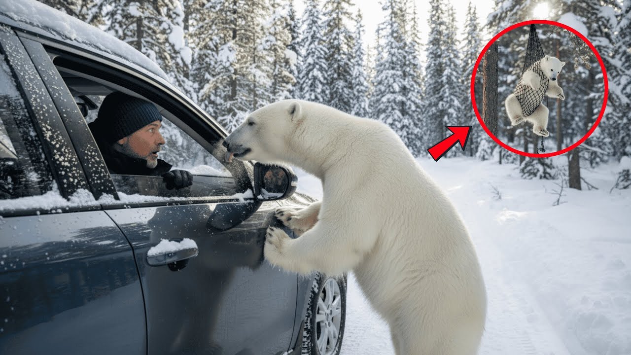 TOUCHING MOMENT:  Mother Polar Bear Begs a Driver to Help Save Her Trapped Cub ❄️🐻‍❄️