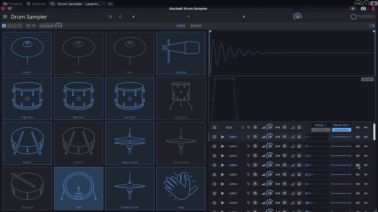 Tracktion Waveform Drum Sampler Layering