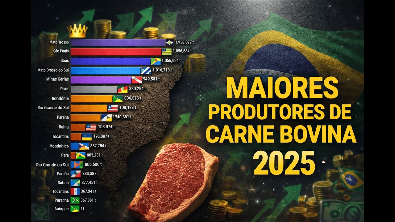 Maiores PRODUTORES de CARNE BOVINA por Estado BR 1997 - 2025
