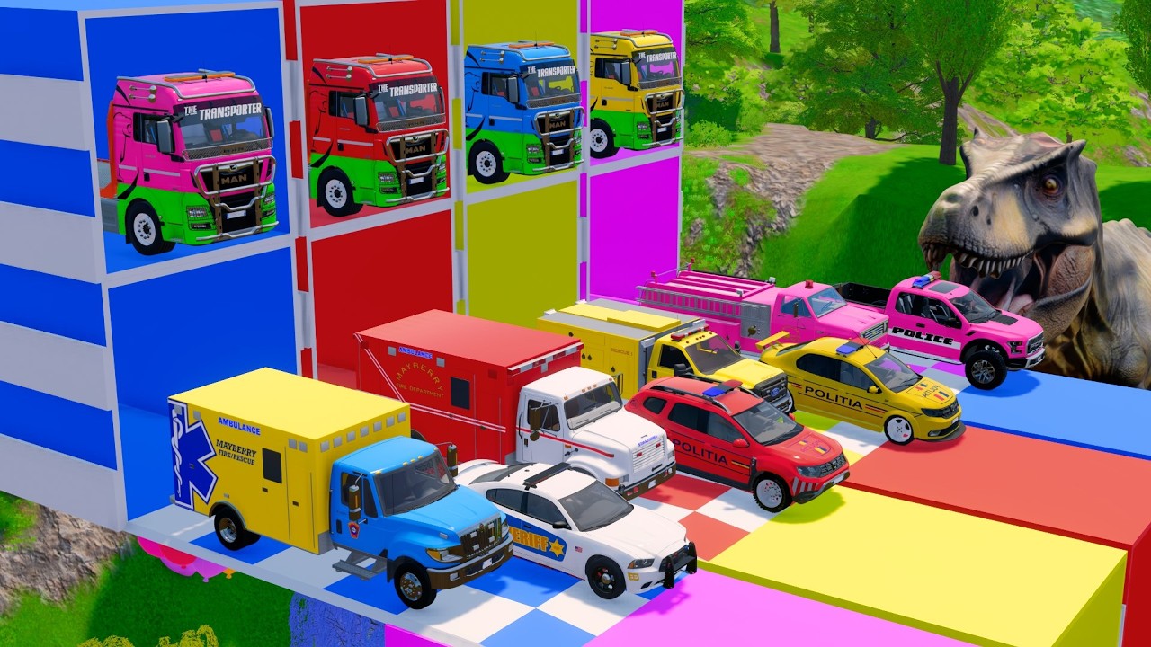 TRANSPORTING ALL POLICE CARS and AMBULANCE EMERGENCY VEHICLES WITH MERCEDES POLICE TRUCKS ! FS22 #1