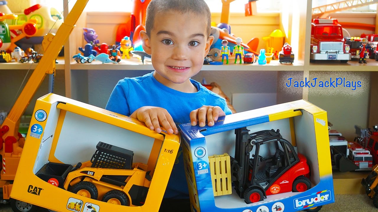 Toy Construction Trucks UNBOXING! Kid's Skidsteer Forklift & Marble Run Pretend Play | JackJackPlays
