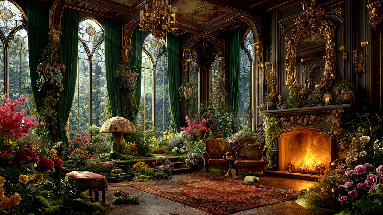 Enchanting Mossy Medieval Castle 🏡 Melodies Magical Fantasy Celtic Music & ASMR Soft Fireplace