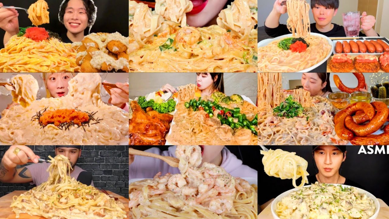 CHEESY AND CREAMY PASTA MUKBANG COMPILATION * BIG BITES SATISFYING CREAMY PASTA EATING SHOW ASMR