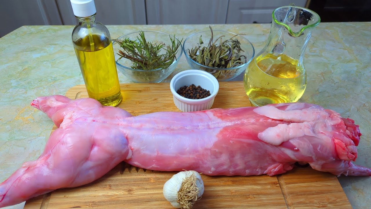 Simple Roasted Rabbit With Potatoes and Rosemary.