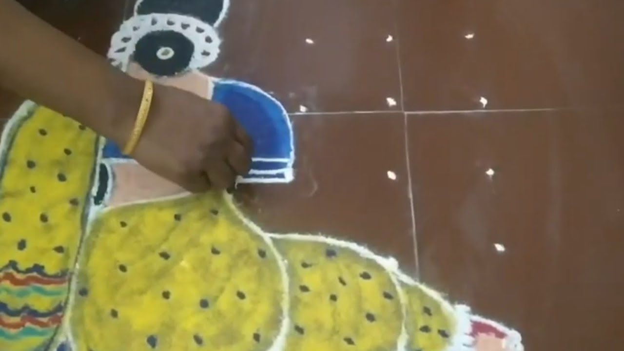 easy girl rangoli design for New year with 6×6 dots/peacock rangoli kolam/Diwali